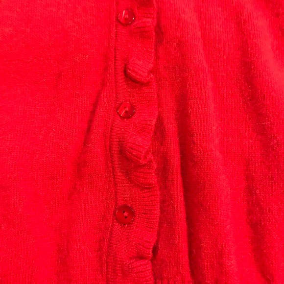 Red cardigan sweater with ruffle trim - Picture 2 of 4